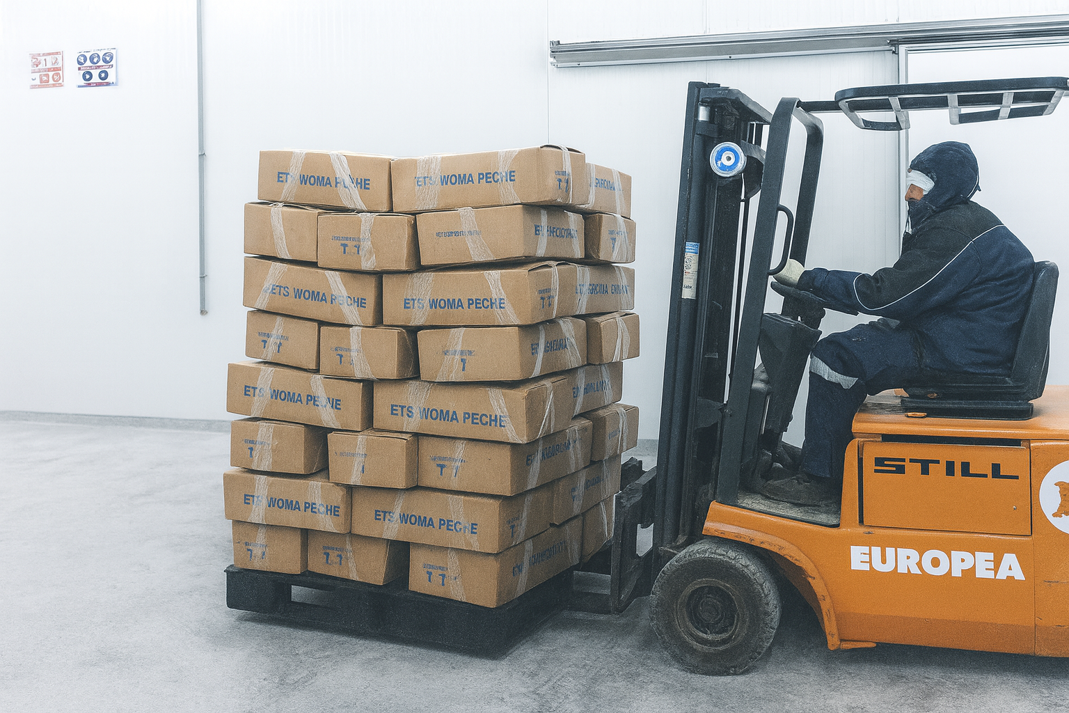 Frozen seafood packages ready for shipment